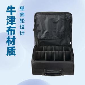 Estuche de tela Oxford para cosméticos con ruedas y asa, bolsa de maquillaje de gran capacidad para almacenamiento en el hogar, apertura con cremallera de color negro sólido - Product Image 5