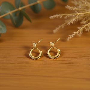 Boucles d'oreilles vintage à double couche en acier inoxydable plaqué or, bijoux de mode unisexe - Product Image 3