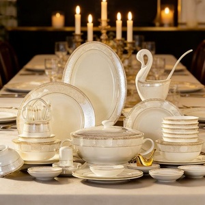 24pcs Embossed Gold Porcelain Tableware <b>Set</b> Luxury Style Bone China Dinner <b>Sets</b> - Product Image 2