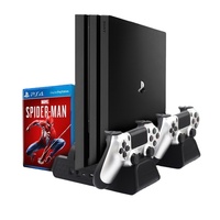 Support vertical 3 en 1 pour PS4/PS4 Slim/PS4 PRO avec station de charge double pour manettes, jeux pour Sony Playstation 4, ventilateur de refroidissement