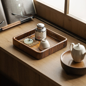 Walnut Wood Square <b>Tea</b> <b>Tray</b> Solid Wood Varnished Finish Multifunction Home Use Chinese Retro Dry Brewing Storage <b>Tray</b> - Product Image 5