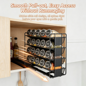 Organisateur d'épices coulissant pour armoire, 4 niveaux, avec 20 bocaux en verre, étiquettes et marqueur, rangement <span class=keywords><strong>de</strong></span> cuisine en métal - Product Image 4
