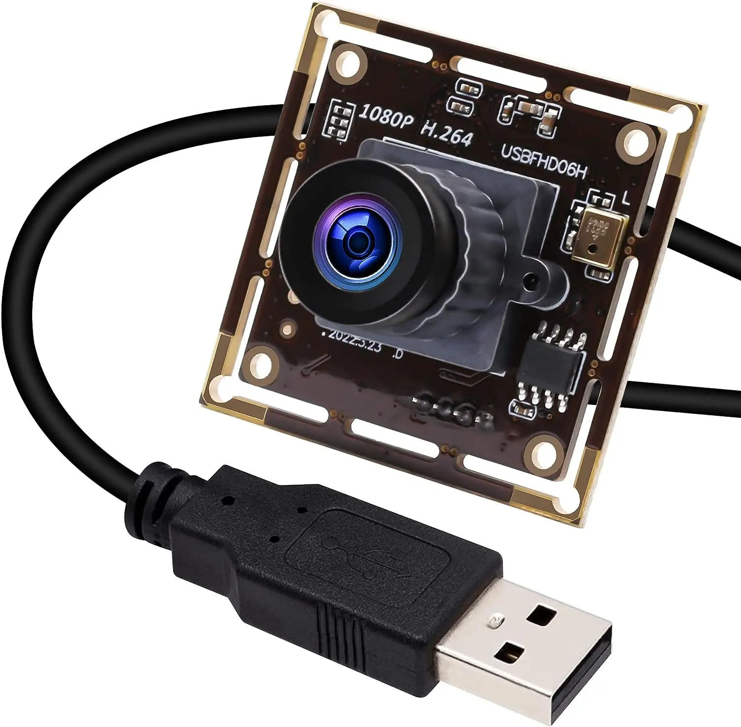 Módulo de cámara USB ELP Iluminación baja 1080P H.264 IMX323 Mini Módulo de cámara web con micrófono Lente gran angular de 2,1mm para Robot ATM