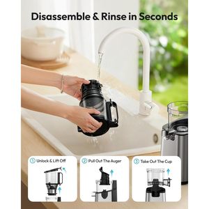 Extractor de Jugos en Frío Euhome, Boca Ancha de 5.7 Pulgadas, 400w, Masticación Lenta para Frutas y Verduras Enteras, Motor de Acero Inoxidable, Eléctrico - Product Image 4