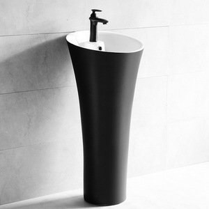 Ceramic Pedestal <b>Basin</b> <b>Round</b> Vessel Floor Standing Sink Single Hole Glossy Finish Bathroom Sink - Product Image 1