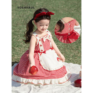YOEHYAUL X4921 vestidos de verano a cuadros rojos para niños, vestidos de setas para niños pequeños, camiseta de manga corta para niñas, conjunto de pantalones para niñas - Product Image 3