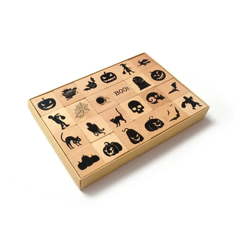 Antique Children Custom Craved ECO Wood Seal Branding Round Playdough Stamp Set for Kids Clay