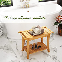 Banc de douche moderne en bambou avec 2 étagères de rangement, chaise de bain spa pour salle de bain et hôtel, organisateur de siège de luxe écologique