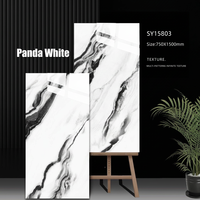 Carrelage en porcelaine effet marbre blanc Panda, 750x1500mm, finition brillante, dalle murale décorative
