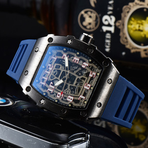 Skeletonized quartz hands, single <b>calendar</b>, unisex quartz watch, tonneau-shaped watch - Product Image 2