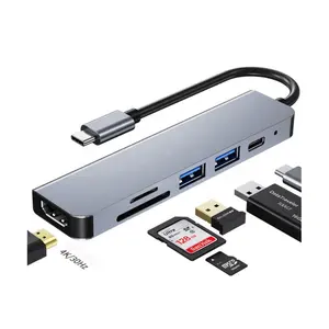 Hub USB 3,0 de aluminio, 6 puertos tipo C PD 60W, transmisión de alta velocidad 5Gbps 6 en 1