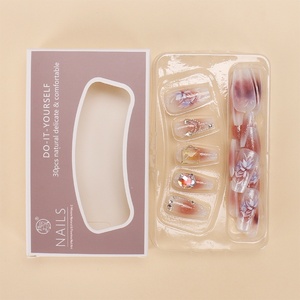 Ongles press-on haut de gamme œil-de-chat faits main, avec motifs floraux et strass, boîte de 30 pièces, prêts à poser - Product Image 3