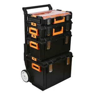 High quality 22'' Stackable Plastic Mobile Tool Box with Wheels Tool Trolley Set