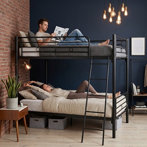 Lit superposé moderne SUNYARD en fer, cadre tubulaire rond robuste, garde-corps de sécurité en arc pour enfants et adultes, dortoir, auberge, appartement moderne - Product Image 3