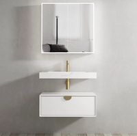 Meuble-lavabo mural moderne blanc de 750 mm, résistant à l'eau et luxueux
