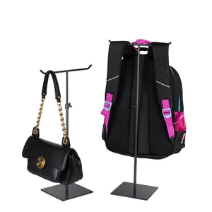 Adjustable Height Double Hook Handbag Display Stand Metal T Bar Bag Display Hanger