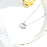 Collier élégant pour femme en acier inoxydable avec pendentif double cercle entrelacé, breloque anneaux en cristal CZ pavé, bijoux pour femme