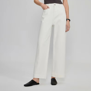 High Quality Spring Fashion <strong>White</strong> High Waist Straight Leg <strong>Cropped</strong> Women Slim Fit Casual <strong>Ladies</strong> 9 Point Jeans Denim <strong>Trousers</strong> - Product Image 1