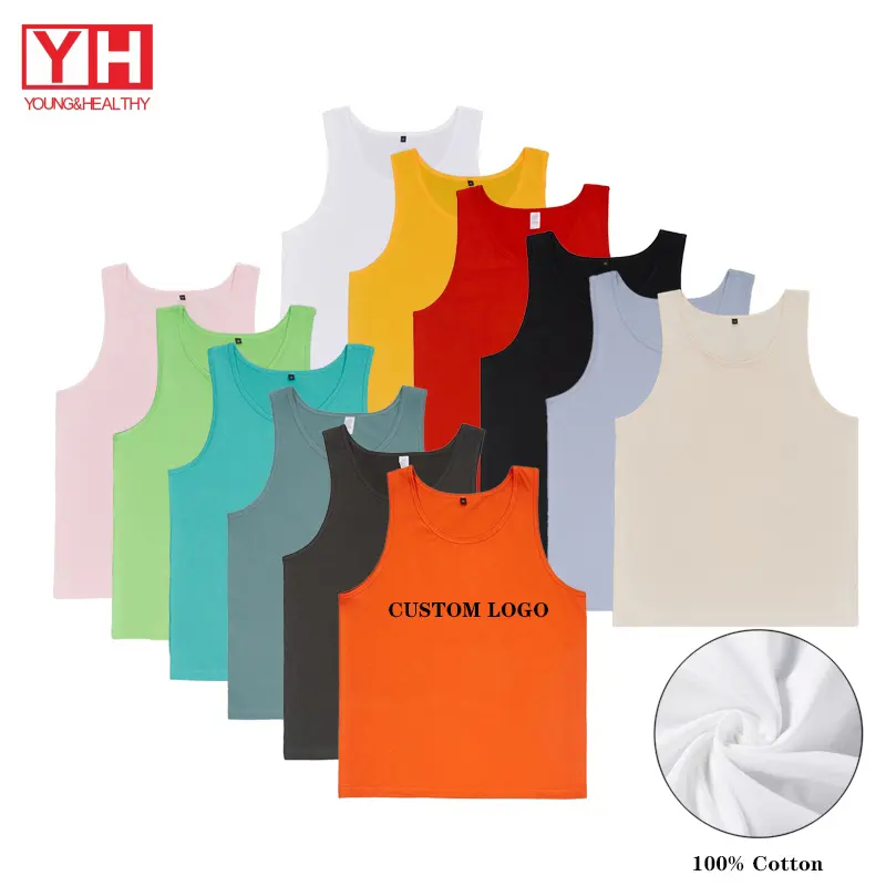 Wholesale 100% Cotton Mens Sleeveless T-Shirt Fitness Gym Tank Top For Men Custom Logo Screen Printing Anti-Odor Singlet