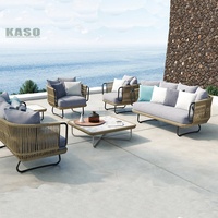 4 parça alüminyum koltuk takımı salonu su geçirmez lüks halat koltuk takımı tik ahşap kapı bahçe Modern Bistro açık veranda mobilya takımı
