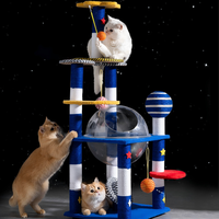 Arbre à chat intégré en sisal avec griffoir, structure d'escalade, capsule spatiale, lit pour chat, mobilier pour petit espace intérieur, en carton