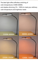 Lampe de table LED DC ultra-lumineuse et moderne avec pince de fixation, abat-jour métallique flexible à gradation progressive, écologique, pour la maison et le bureau