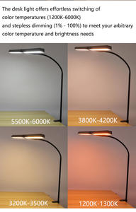 超明るいモダンDC LEDテーブルランプ、クランプマウント付き、環境に優しい無段階調光、フレキシブルメタルシェード、家庭およびオフィス用 - Product Image 2