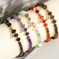 Gelang manik-manik batu mata harimau alami desain vintage original anti luntur dengan liontin kristal, dapat diatur, perhiasan wanita