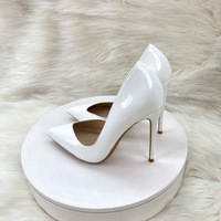 Escarpins à talons aiguilles en cuir verni noir pour femmes, bout pointu blanc, sexy, 8 cm, 10 cm, 12 cm, personnalisables, pointures 34 à 45, talons hauts