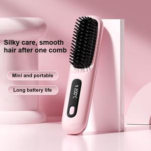 2025 3000mah Cordless <b>Comb</b> Hair Style Brush LCD Portable Rechargeable Mini Hair Straightener Brush with 3 Temp Settings - Product Image 3