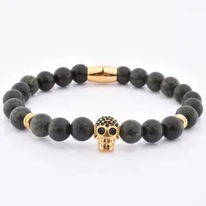 Accessoires Vrouwen Rvs Skull Bead Gold Custom Strass Schedel Armband