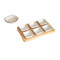 Ensemble moderne de 6 bols en céramique avec plateau de service en bambou, plat à condiments divisé pour apéritifs, tapas et sauces de fête