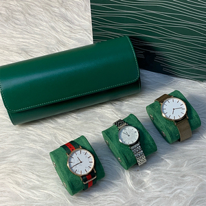 Leather Square Watch <b>Roll</b> Case 3 Slots Anti-Scratch Fleece Lining Removable Pillows Water Resistant Portable Travel Watch <b>Box</b> - Product Image 5