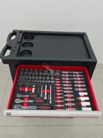Chariot à outils roulant d'atelier OEM 258 pièces avec 7 tiroirs, acier SPCC, serrure à clé, jeu complet de clés à douilles pour garage et réparation automobile