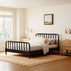 Mid-Century Modern <b>Queen</b> Platform Bed with Vertical Slats <b>Headboard</b> Solid Wood Construction Natural Finish Home Furniture - Product Image 3