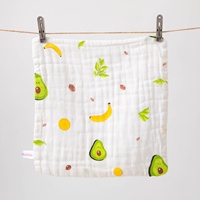 Serviette carrée en gaze de coton 6 couches Longren à imprimé fruits, petite, mignonne, absorbante, douce, pour enfants, à suspendre, pour le nettoyage des mains