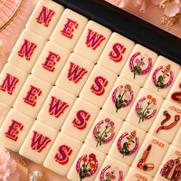 Tuiles de Mahjong roses à couche unique, design floral et bambou personnalisé, peintes à la main, écologiques, en acrylique, de luxe, Wild Mare