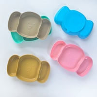Nouvel ensemble de 7 pièces d'assiettes et de bols en silicone en forme d'éléphant pour bébé, design minimaliste de dessin animé pour l'alimentation des enfants