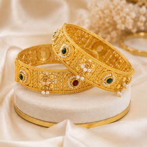 Zyvory 925 Silver Antique Bangles Traditional Designer <b>Kada</b> Bracelet Set for Women Wedding Jewelry 50g Hall Mark HUID Certified - Product Image 5