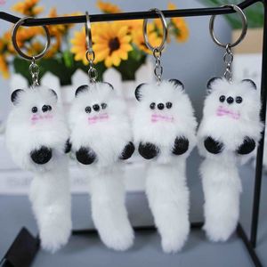 QQ Mink Fur Pom Pom Ball <b>Cute</b> <b>Bear</b> Raccoon Keychain Charms Fluffy Bow Long Tail Fox Key Chains Plush Toys Bags Charm Car Key - Product Image 2