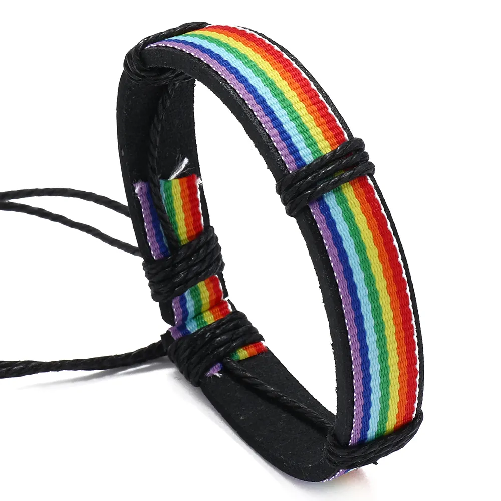 Pulsera trenzada hecha a mano con la bandera del Arcoíris, joyería del mes del Orgullo LGBT