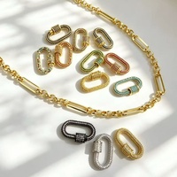 Mousqueton ovale en laiton plaqué or 18 carats, micro-pavé CZ coloré, style Hip Hop, résistant au ternissement, pour la fabrication de colliers DIY