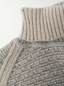 Maglione di Lusso Traspirante a Collo Alto in Lana Classico a Costine - Grigio Melange Lavorato a <span class=keywords><strong>Maglia</strong></span> - Product Image 4