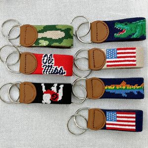 Llaveros de Cuero Genuino de la Universidad <span class=keywords><strong>Ole</strong></span> Miss, Diseño Personalizado con Bordado Rojo, Llavero de Cuero Personalizable a la Moda - Product Image 2
