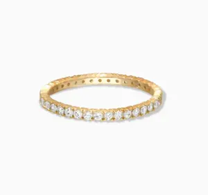 Handmade 18K Gold Plated Eternity Band 2MM Cubic Zircon Stone Wedding Stacking 925 Sterling Silver Women's Ring