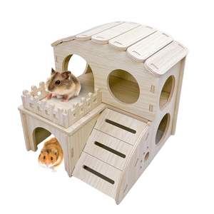 Maison en bois pour hamster, cachette en bois pour hamster, <span class=keywords><strong>labyrinthe</strong></span> à deux étages avec échelle d'escalade pour gerbille syrienne, <span class=keywords><strong>souris</strong></span> - Product Image 1