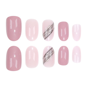 Hilo de oro <span class=keywords><strong>diagonal</strong></span> de almendra, raíz de loto, bailarina rosa, arte de <span class=keywords><strong>uñas</strong></span> medio prensado XXL XXXL, 24 piezas, ABS, Flexible, DIY, logotipo personalizado, dedos - Product Image 2