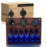 Panel de interruptores basculantes marinos de 6 posiciones con USB, voltímetro digital, cargador USB dual y toma de encendedor para RV, camión, barco