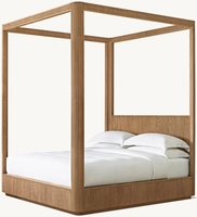 Lit double à baldaquin en bois massif de style rétro américain, idéal pour chambre principale ou lit de mariage