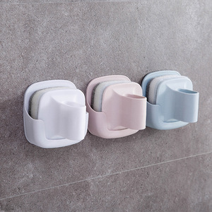 Wall Mounted <b>Sponge</b> Holder With Drainage For Kitchen Sink Cleaning Tools Square Design In Pink And Blue Colors - Product Image 3